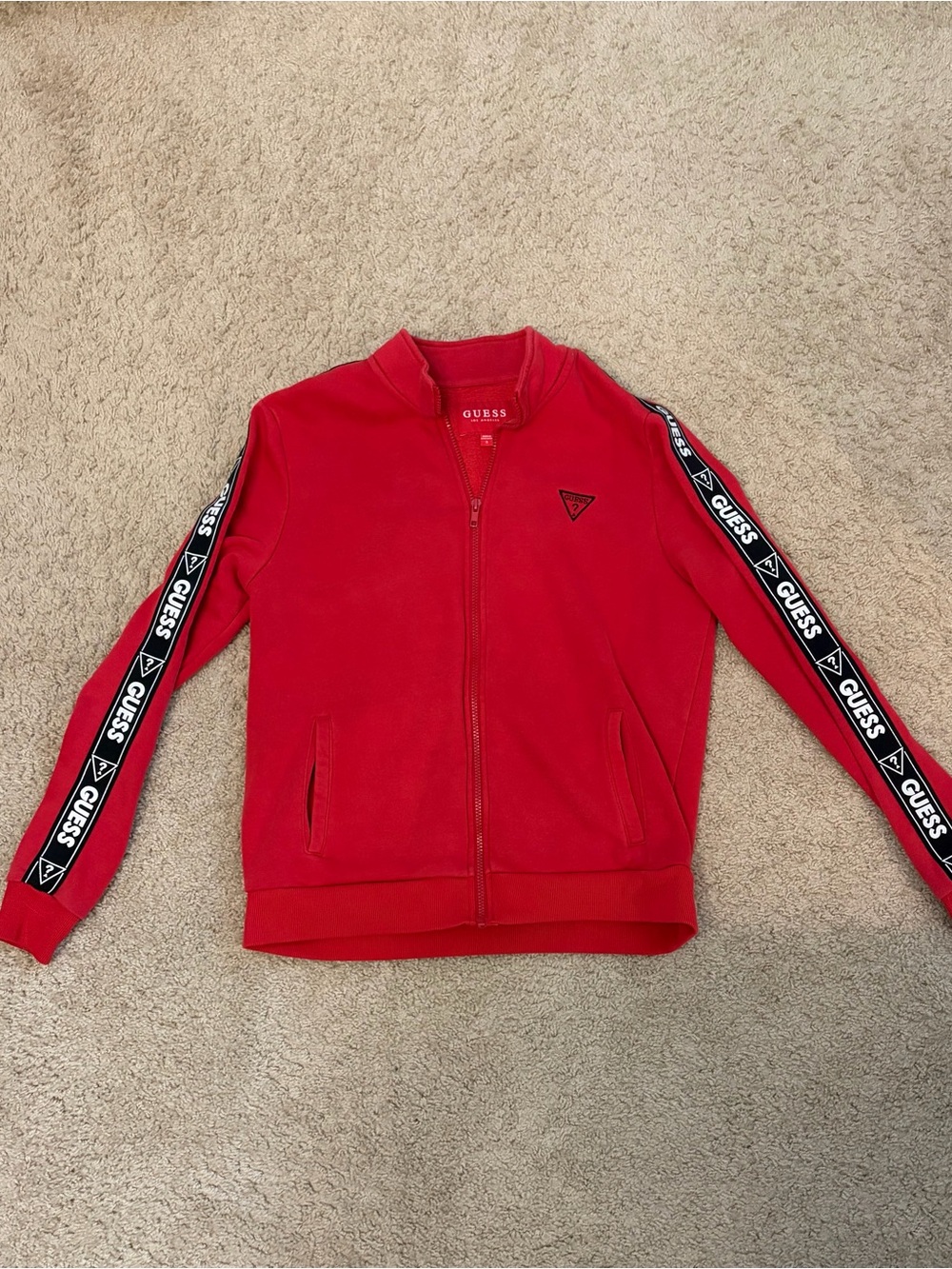 Guess Red Logo-Trim Full-Zip Track Jacket